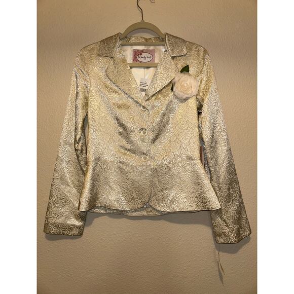 Wendy Hil Champagne  Baroque Mother of Bride Floral Wedding Event Blazer Jacket - Picture 1 of 13